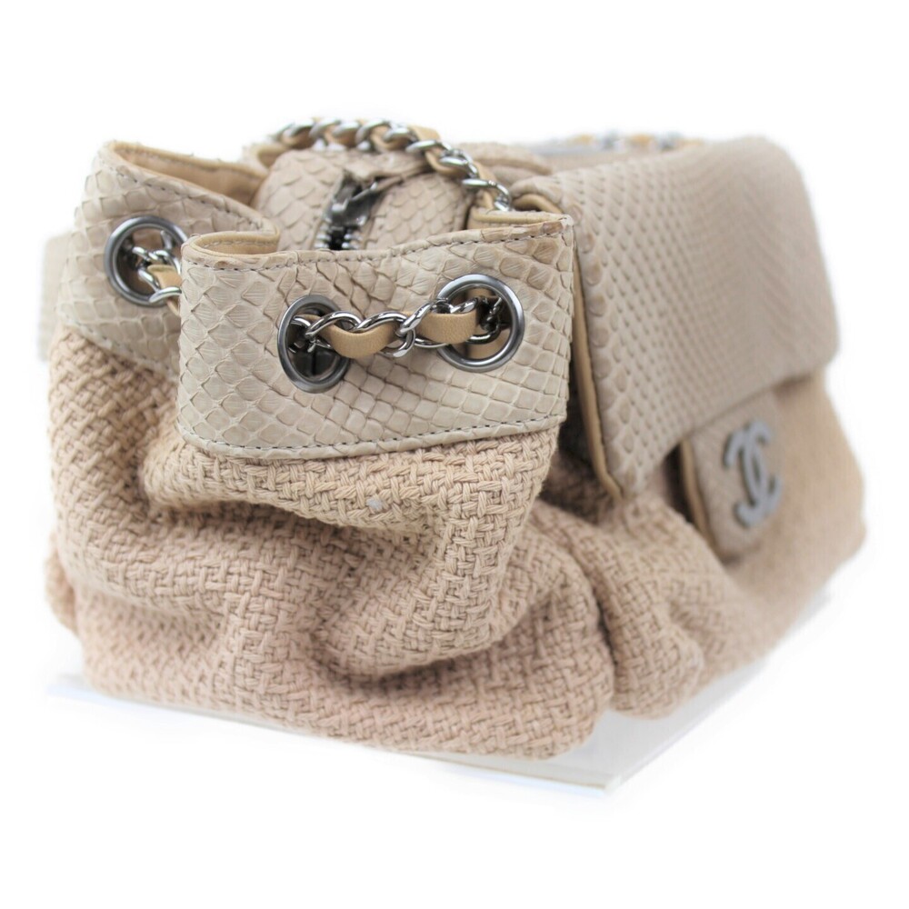 Chanel Python Chain Shoulder Bag Beige Silver Coco Mark - Picture 3 of 7